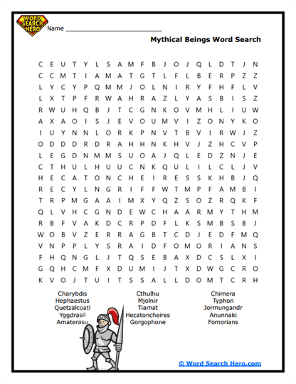 Mythic Maze Word Search