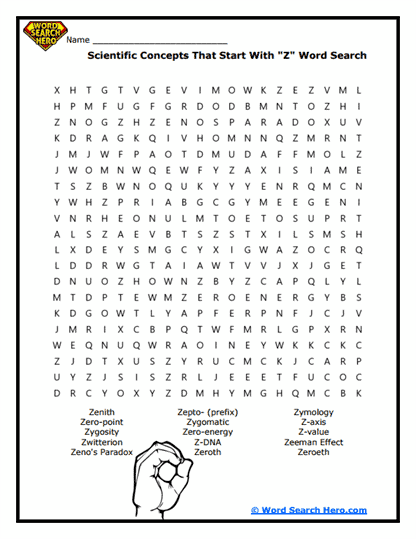 Zany Science Word Search