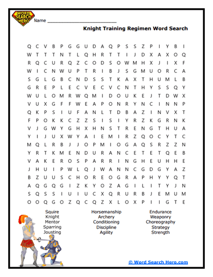 Training Knights Word Search