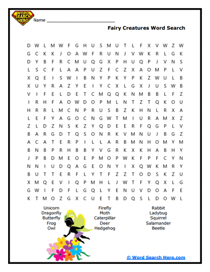 Mystical Creatures Word Search