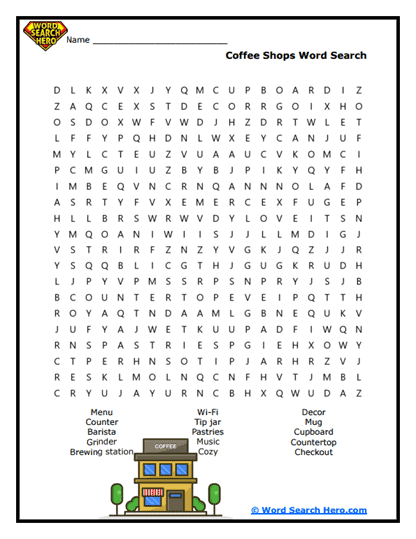 Coffee Shops Word Search