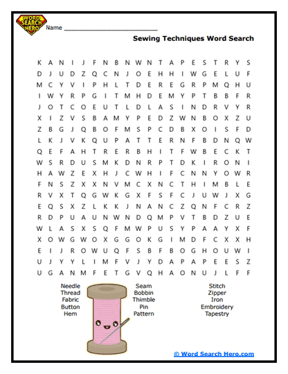 Sewing Techniques Word Search