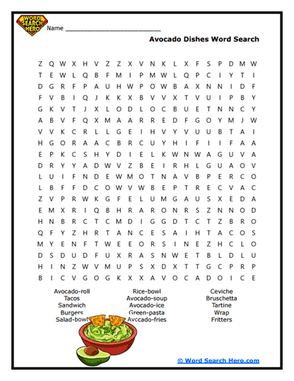 Avocado Meals Word Search