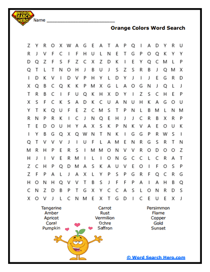 Shades of Orange Word Search