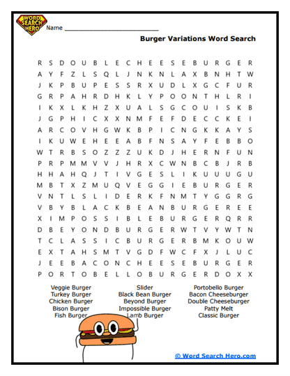 Burger Bonanza Word Search