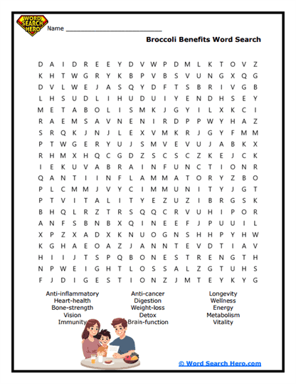 Broccoli Benefits Word Search