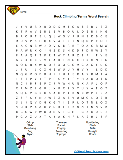 Rock Climbing Lingo Word Search