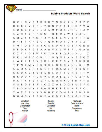 Bubble Products Word Search