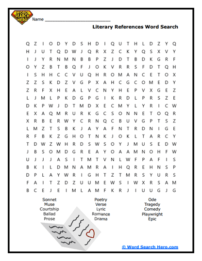 Literature Love Word Search