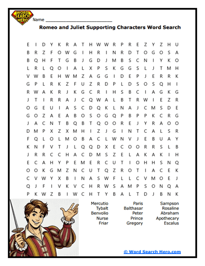 Supporting Characters Word Search