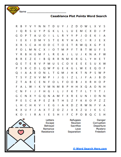 Romance Movie Word Searches