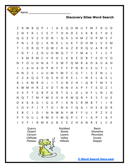 Fossil Sites Word Search