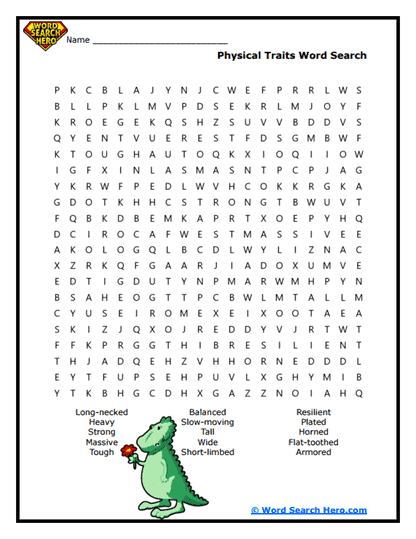 Dino Features Word Search