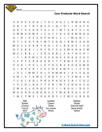 Moo Products Word Search