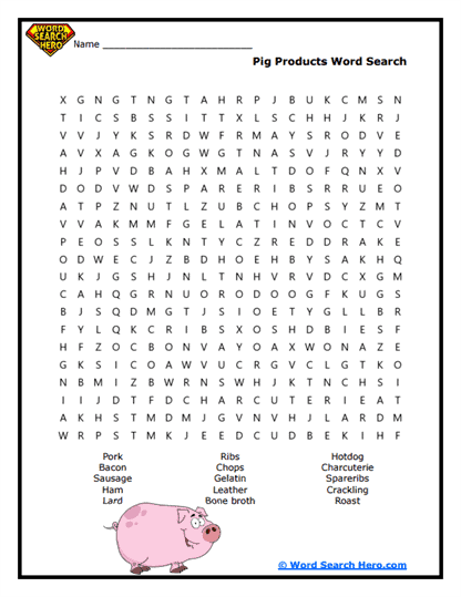 Pork Products Word Search