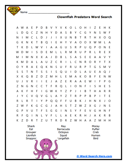 Nemo's Enemies Word Search