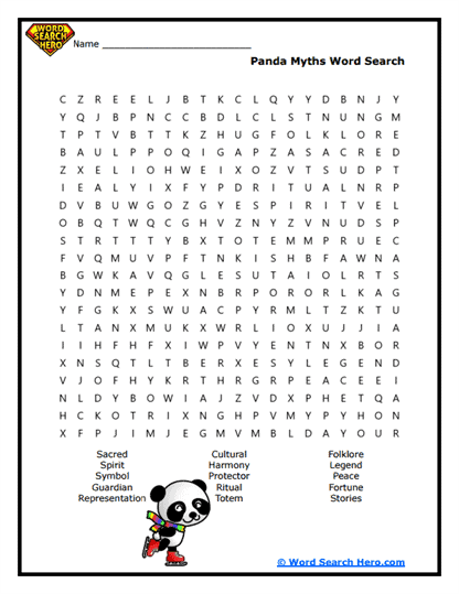 Snuggle Bear Legends Word Search