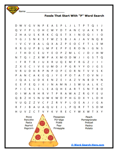 Starts With the Letter P Word Searches