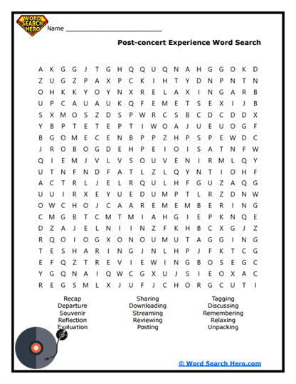 After the Show Word Search