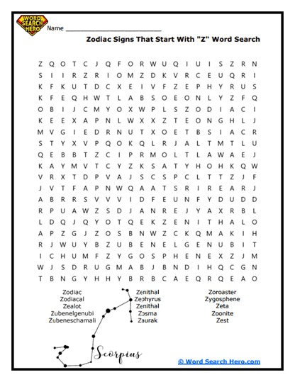 Zodiac Hunt Word Search