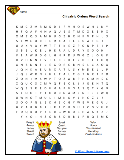 Knights & Honor Word Search