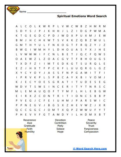 Spiritual Emotions Word Search