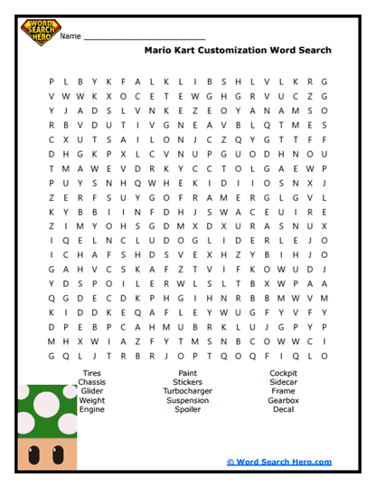 Kart Customization Word Search