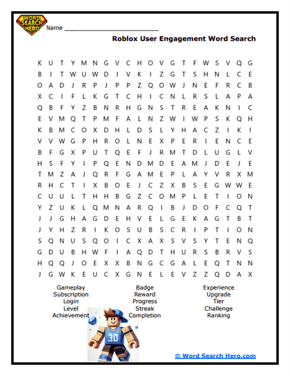 Player Progress Word Search