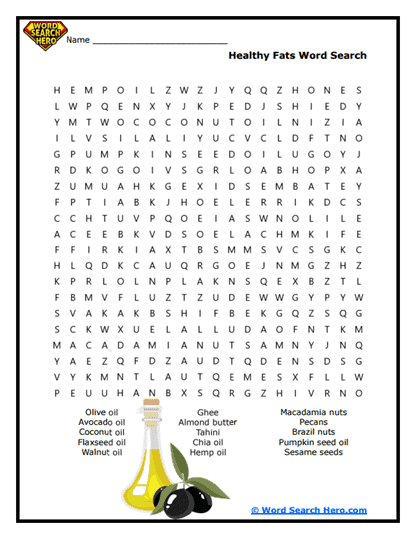 Healthy Fat Quest Word Search