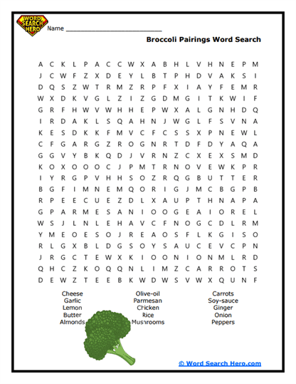 Broccoli Pairings Word Search