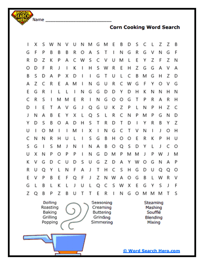 Cooking Sweetcorn Word Search