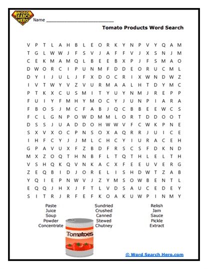 Tomato Products Word Search