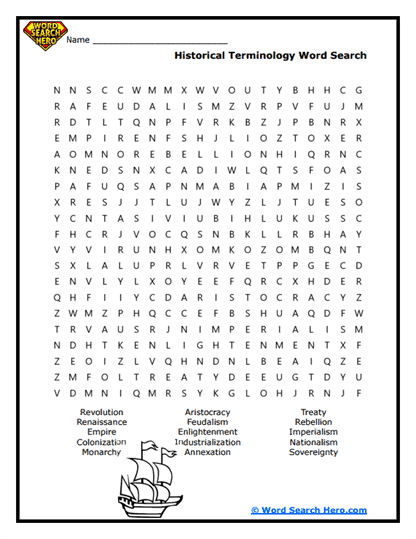 Historical Terminology Word Search