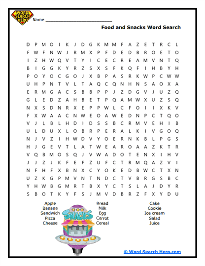 Snack Time Word Search