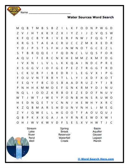 Water Sources Word Search