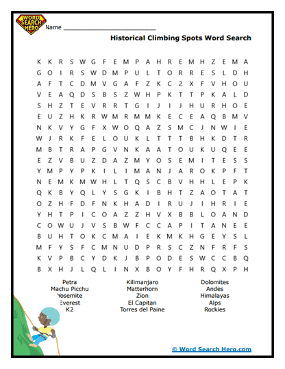 Famous Peaks Word Search