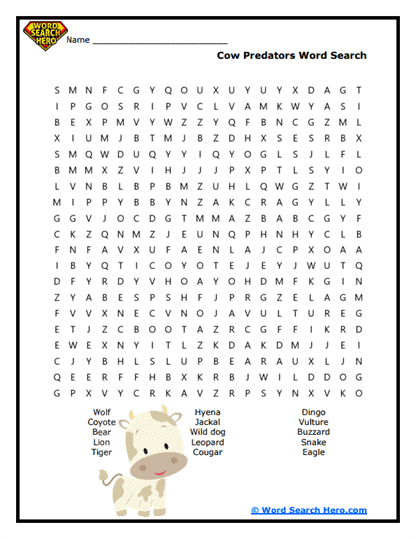 Pasture Predators Word Search