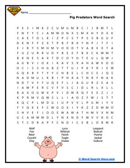 Porky Predators Word Search