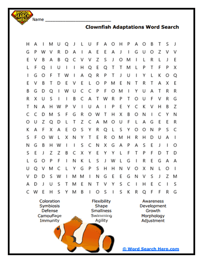 Clownfish Skills Word Search