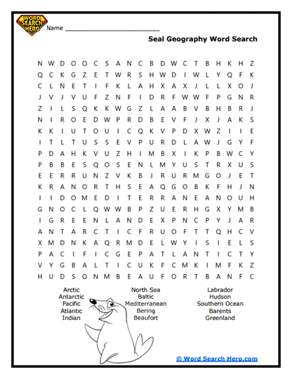 Seal Locations Word Search