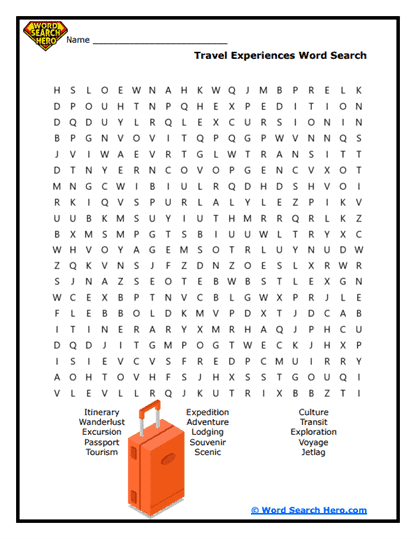 Travel Experiences Word Search