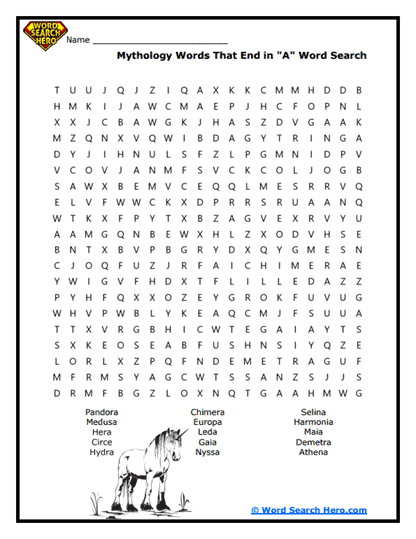 Mythical Legends Word Search