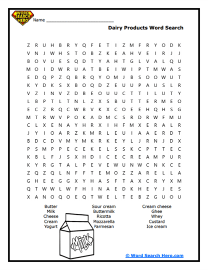 Dairy Delight Word Search