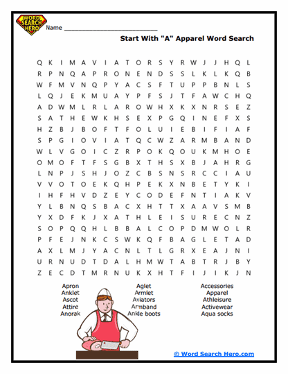 A-Apparel Showcase Word Search