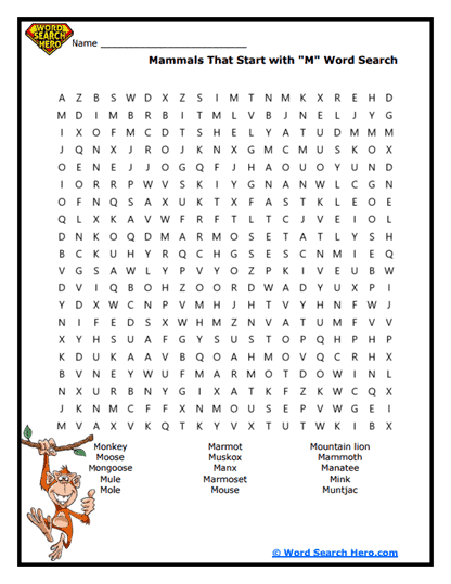 Mammal Madness Word Search