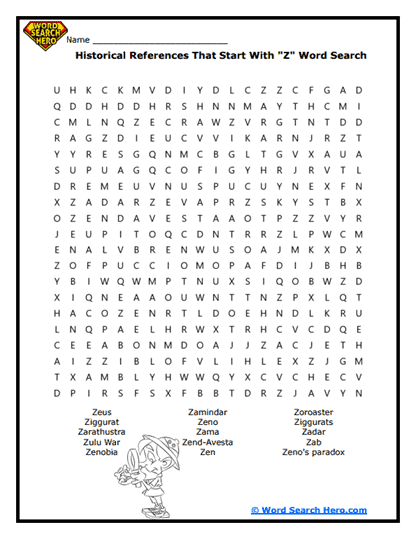 Historical Z-Tales Word Search