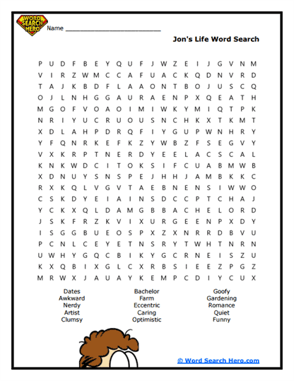 Jon's Journey Word Search