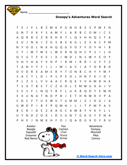 Snoopy's Adventures Word Search