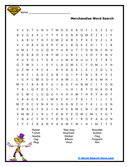 Merch Madness Word Search