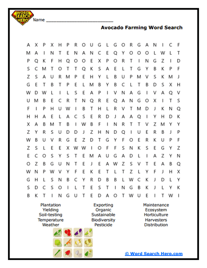 Farming Avocados Word Search